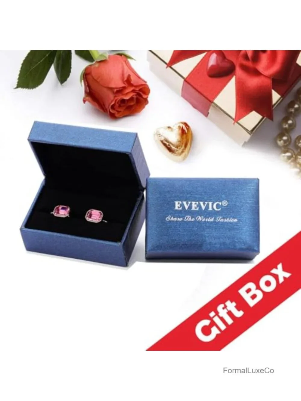 Austrian Crystal Octagon Leverback Drop Earrings 14K Rose Gold Plated